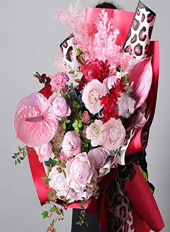 اويسيس أواسيس - 20 ورقة تغليف باقات زهور فاخرة مقاومة للماء على الطراز الكوري (58 سم × 58 سم، 60 ميكرون) | تصميم بنقشة جلد الفهد، ورق تغليف هدايا للزهور وورق تغليف هدايا يمكنك صنعه بنفسك لعيد الحب - أحمر - Image 5